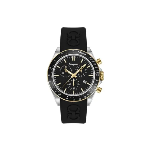 FERRAGAMO Наручные часы Кварцевый механизм Силиконовый ремешок Черный циферблат Мужские часы