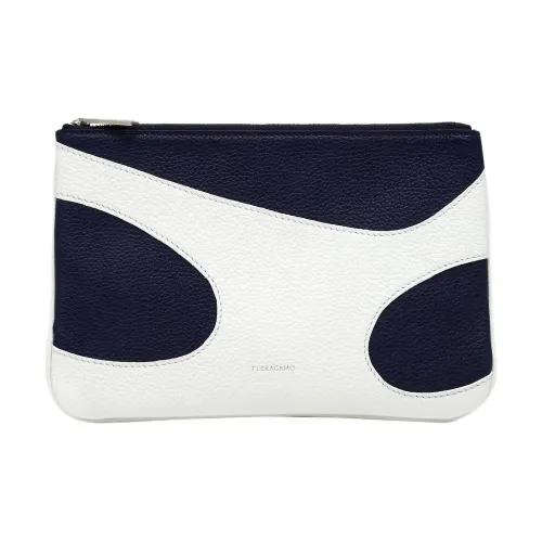 FERRAGAMO Телячья кожа Клатч Мужской Оптический белый Полночный синий