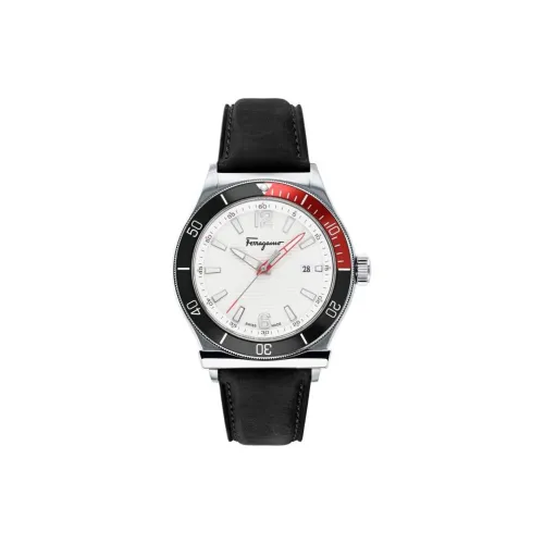 FERRAGAMO Наручные часы Кварцевый механизм Кожаный ремешок Белый циферблат Мужские часы