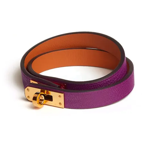 HERMES Козья кожа Позолоченный Наручные повязки Женские Фиолетовый Коричневый