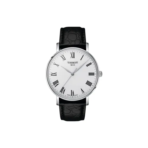 TISSOT Charm Time Series Кварцевый механизм Мужские часы Часы 40 мм Белый циферблат Корпус из нержавеющей стали Кожаный ремешок