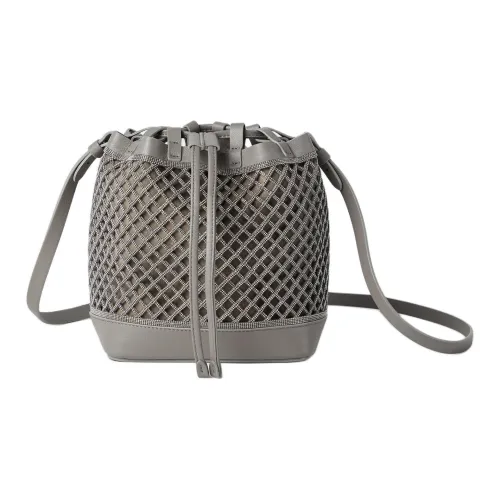 BRUNELLO CUCINELLI Сумка из натуральной кожи ведрообразной формы сумка через плечо женская темно-серый цвет