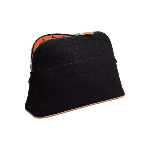 HERMES Bolide Хлопок с овечьей шкурой Bowling Bag Сумка для хранения Средний размер Унисекс Черный