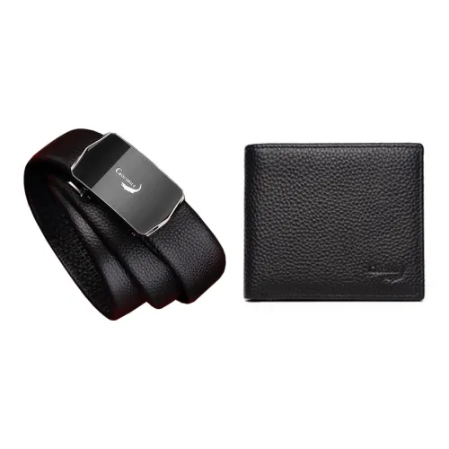 Крокодил Коровья кожа Подарочный набор Средний Мужской Черный