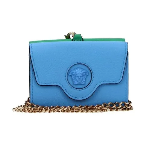 VERSACE La Medusa Кожаный держатель для карт и кошелек женский синий и ярко-зеленый