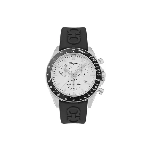 FERRAGAMO Наручные часы Кварцевый механизм Силиконовый ремешок Белый циферблат Мужские часы