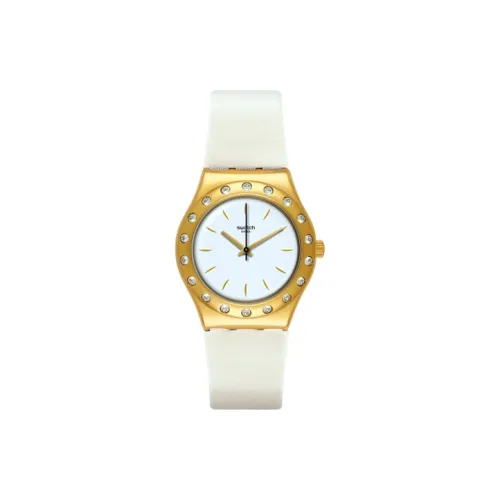 SWATCH Irony Collection Кварцевый механизм Женские часы 33 мм Белый циферблат Корпус из нержавеющей стали Ремешок из натуральной кожи