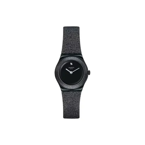 SWATCH Irony Collection Кварцевый механизм Женские часы 25 мм Черный циферблат Стальной корпус Часы Кожаный ремешок