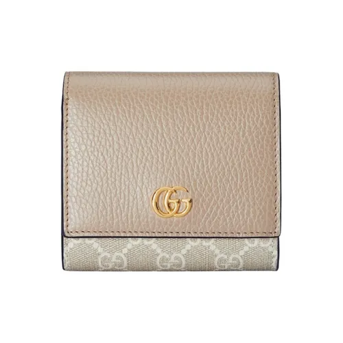 GUCCI GG Marmont Supreme Canvas Leather Wallet Medium Women's Beige White