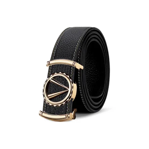 PISHUSHU Trendy Versatile Автоматическая застежка ремни из коровьей кожи мужской черный с серебряной застежкой ширина 3,3 см