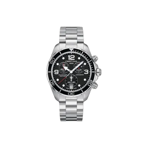 Certina Diving Элемент Кварцевый механизм Мужские часы Часы 43 мм Черный циферблат Корпус из нержавеющей стали Ремешок из нержавеющей стали