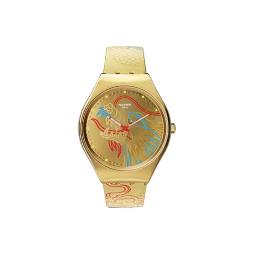 Swatch Quartz Механизм Унисекс Часы 38 мм Желтый Циферблат Часы Корпус из Нержавеющей Стали Силиконовый Ремешок SYXZ104