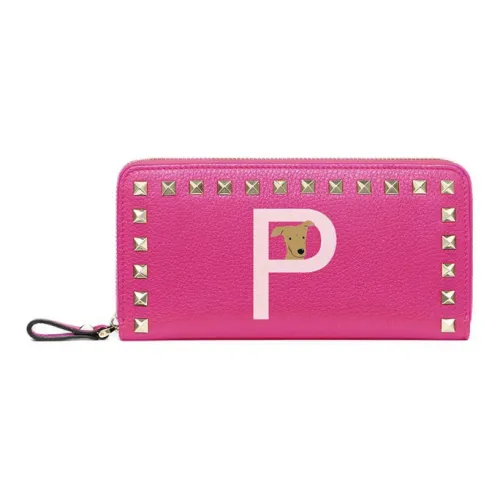 Valentino Garavani Rockstud Телячья кожа с рельефом Кошелек Женские Фуксия Розовый кварц