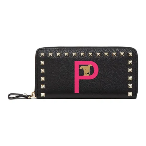 Valentino Garavani Rockstud Телячья кожа с рельефом Кошелек Женский Черный и Фуксия