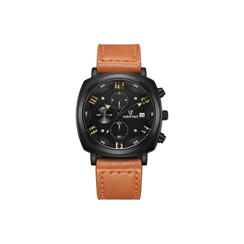 FAIRWHALE Driver Collection Мужские часы Кварцевый механизм Натуральная кожа Ремень Часы Мужские Черный циферблат