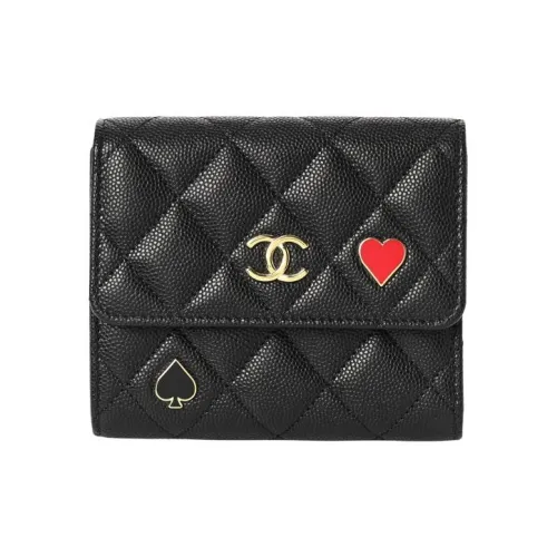 CHANEL С рельефным тиснением икорная коровья кожа кошелек женский черный