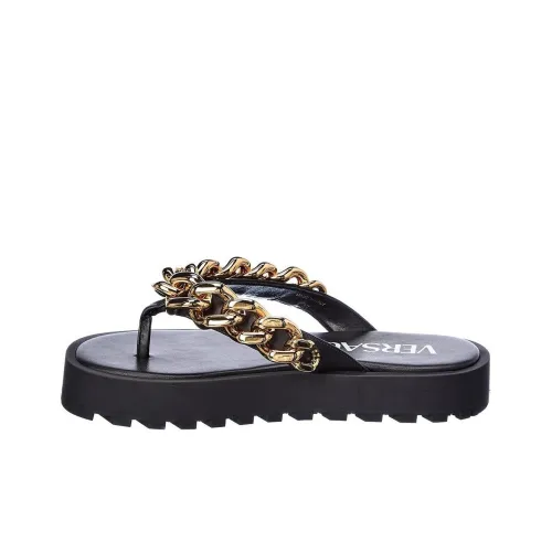 VERSACE Резиновая подошва устойчивая к истиранию шлепанцы женские черные