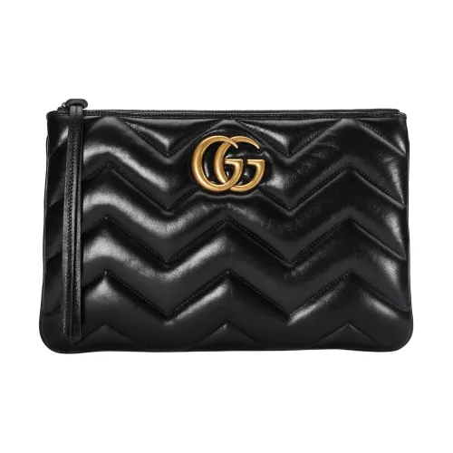 GUCCI GG Marmont Елочка Узор Кожа Клатч Женский Черный