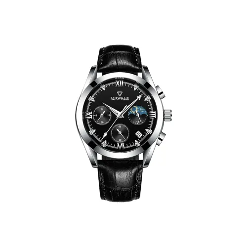 FAIRWHALE Driver Collection Кварцевый механизм Естественная кожа Ремешок Часы Мужские Черный циферблат
