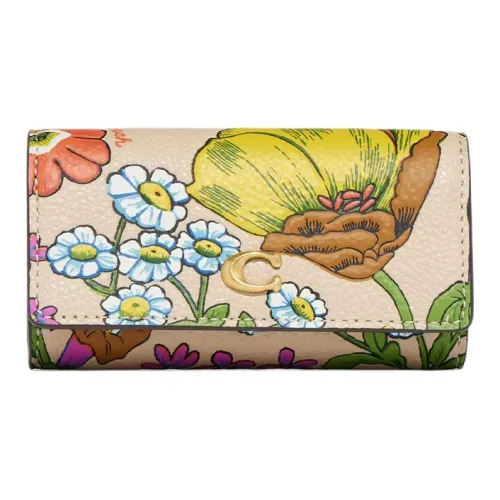 COACH Pebble Leather Key Pouch Women's Brass с Ivory Multicolor