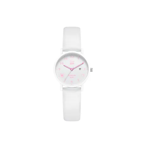 Disney Strawberry Bear Series Кварцевый механизм Кожаный ремешок Часы Женские часы Белый циферблат