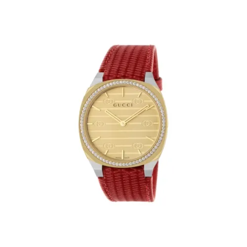 GUCCI 25H Collection Women's Watch Кварцевый механизм Кожаный ремешок 34 мм Золотой циферблат