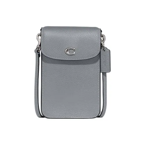 COACH Чехол для телефона из кожи сумка через плечо женская серо-синяя