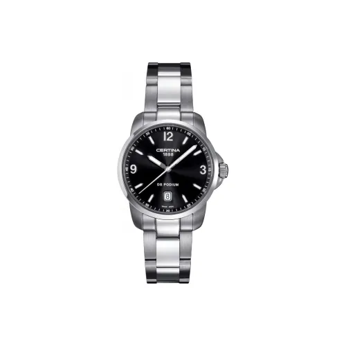 Certina Sports Element Collection Кварцевый механизм Мужские часы Циферблат 38 мм Черный корпус из нержавеющей стали