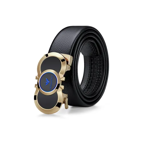 WilliamPOLO Ремни из крупнозернистой текстуры коровьей кожи Мужской Золотой тон Замок Синий логотип Ширина 3,5 см