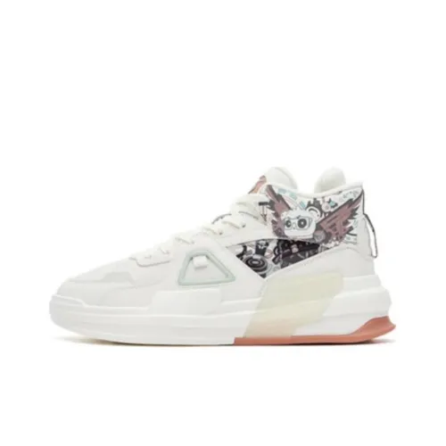 Erke Battery Panda Амортизация Износостойкий MID Топ Скейтборд Кроссовки Женские Айвори Белый Глубокий Черный