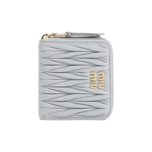 MIU MIU Matelassé Lambskin Wallet Women's Gray Blue