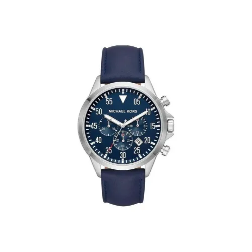 MICHAEL KORS Наручные часы Кварцевый механизм Кожаный ремешок 45 мм Синий циферблат Мужские часы