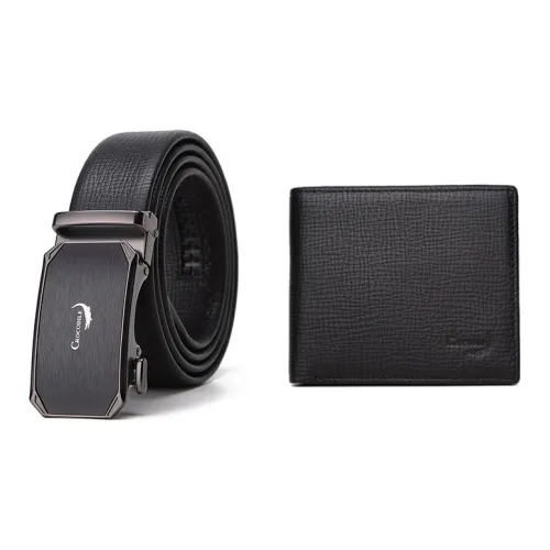 Крокодил Лицевая коровья кожа Подарочный набор Combo Set Маленький Мужской Черный