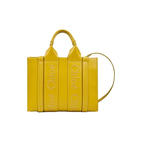 Chloe Woody Smooth Calfskin Tote Bag Shopping Bag Shoulder Bag Handbag Small Women's Bright Yellow