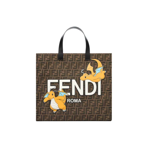FENDI Покемон X FRGMT Collaboration Коровья кожа Тоут Сумка Сумка для покупок Сумка Женская Желтая