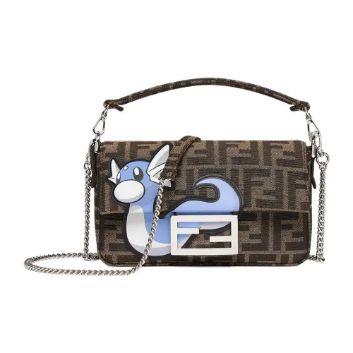 FENDI Покемон X FRGMT Nigo Collaboration Коллаборация Baguette Полиэстер Через плечо Сумка Мини Унисекс Коричневый