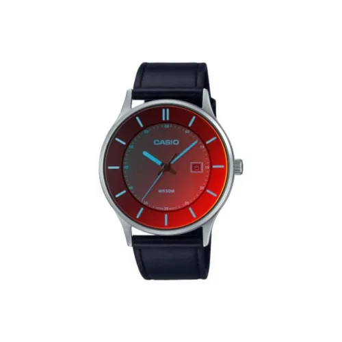 CASIO Кварцевый механизм часы с натуральной кожей ремешок унисекс красный циферблат модель MTPE605L1E