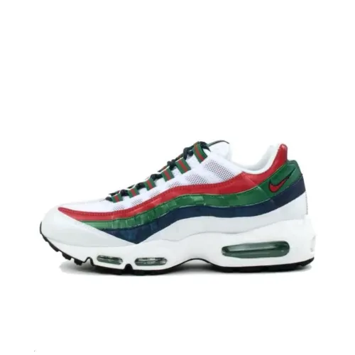 Nike Air Max 95 Амортизация Износостойкий Низкий Топ Беговые кроссовки Унисекс Белый Красный Зеленый