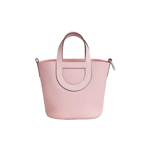 HERMES In The Loop Taurillon Clemence Bullhide с Swift кожа ведрообразная сумка женская вишнево-розовая