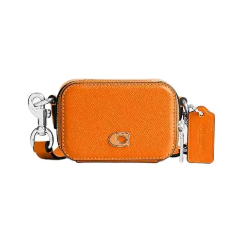 COACH Крестообразная текстура кожа Camera Сумка через плечо Мини Мужская Апельсиновая