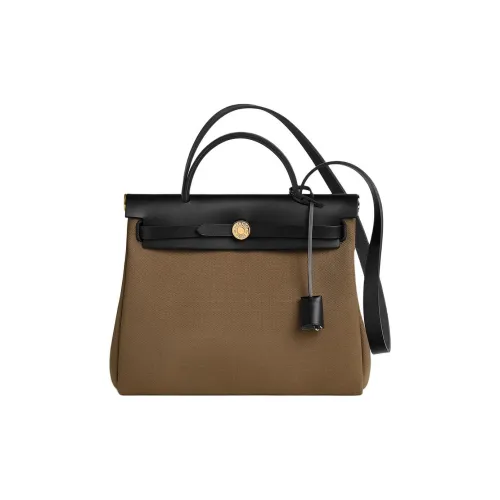 HERMES Herbag Zip Холст с кожей Сумка из холста Сумка Сумка через плечо Сумка через плечо Женская Коричневый Зеленый Черный