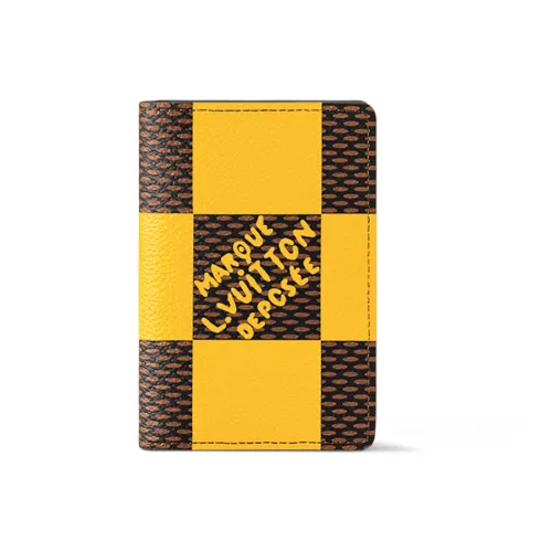 LOUIS VUITTON Шахматы Кожа Держатель для карт Мужской Желтый и Коричневый