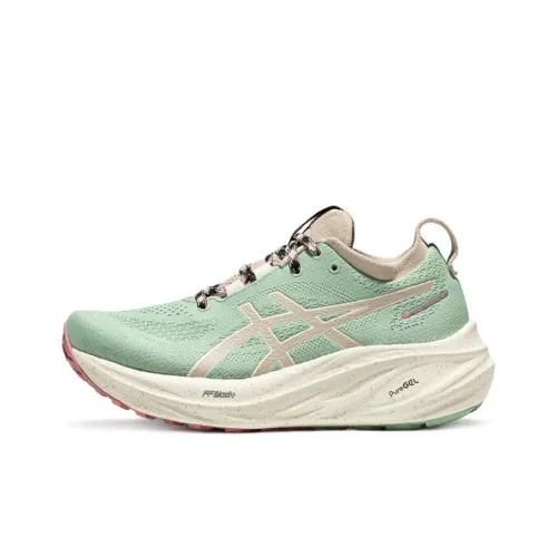 ASICS Гель Nimbus 26 Амортизация Устойчивость к истиранию Дышащий Низкий Топ Беговые кроссовки Женские Бежево-зеленый