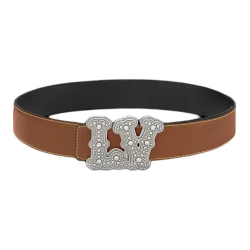 LOUIS VUITTON 24 Spring Letter Logo Кожаные ремни Мужской Коричневый черный Ширина 4CM