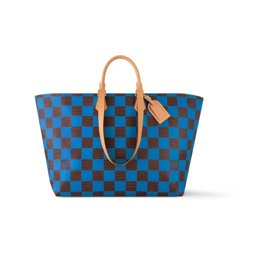 LOUIS VUITTON Sac Plat Кожа Гармошка-Боковая Сумка Тоут Сумка Сумка для покупок Сумка Женская Синяя