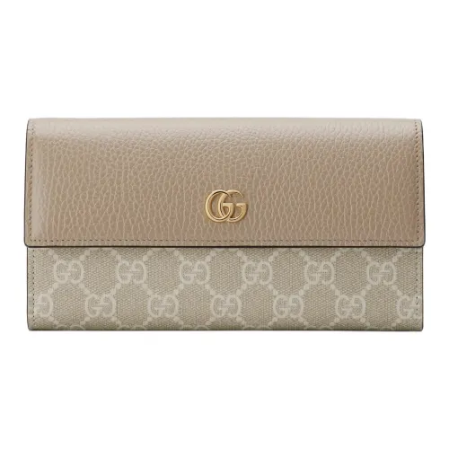 GUCCI GG Marmont Холст и Кожа Кошелек Женские Бежевый и Овсяный