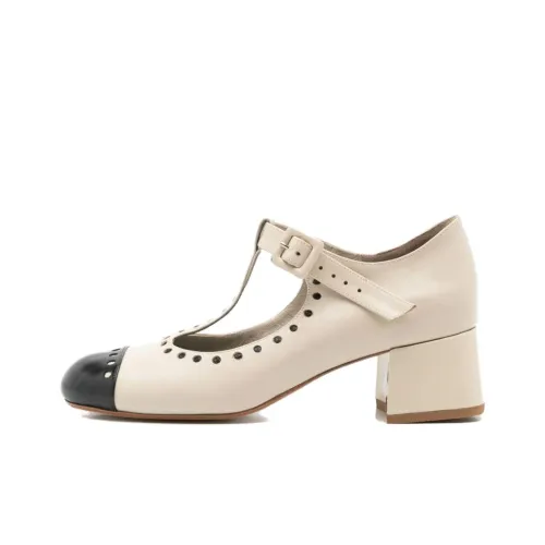 Sarah Chofakian Грубый каблук Туфли Мэри Джейн Женские Бежевый