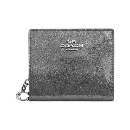 COACH Snap Wallet Glossy Розовый Винил Кожа Кошелек Мини Унисекс Серебряный Бронза