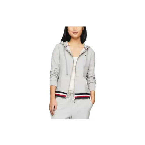 Tommy Hilfiger Signature Stripe Подол Zip Толстовка Куртки Пальто Женские Серый