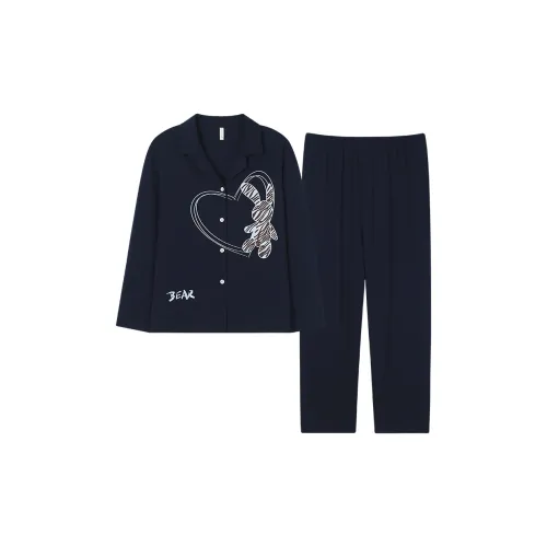 Sha Qian Пижамный комплект Весенний и Осенний для женщин королевский синий